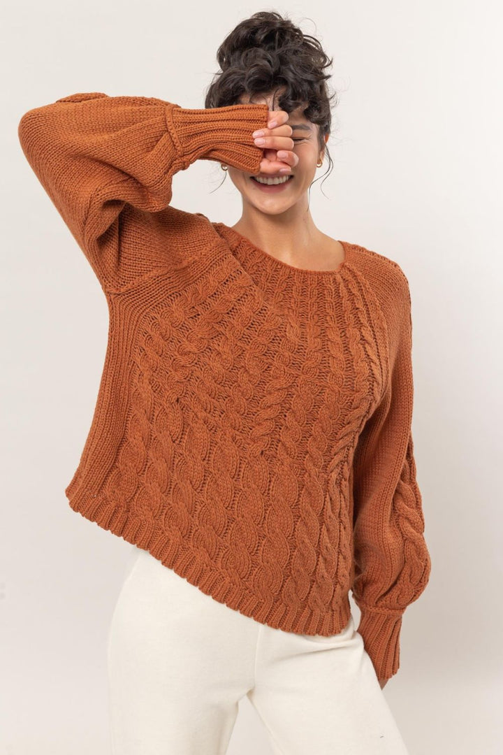 Cable-Knit Raglan Sweater