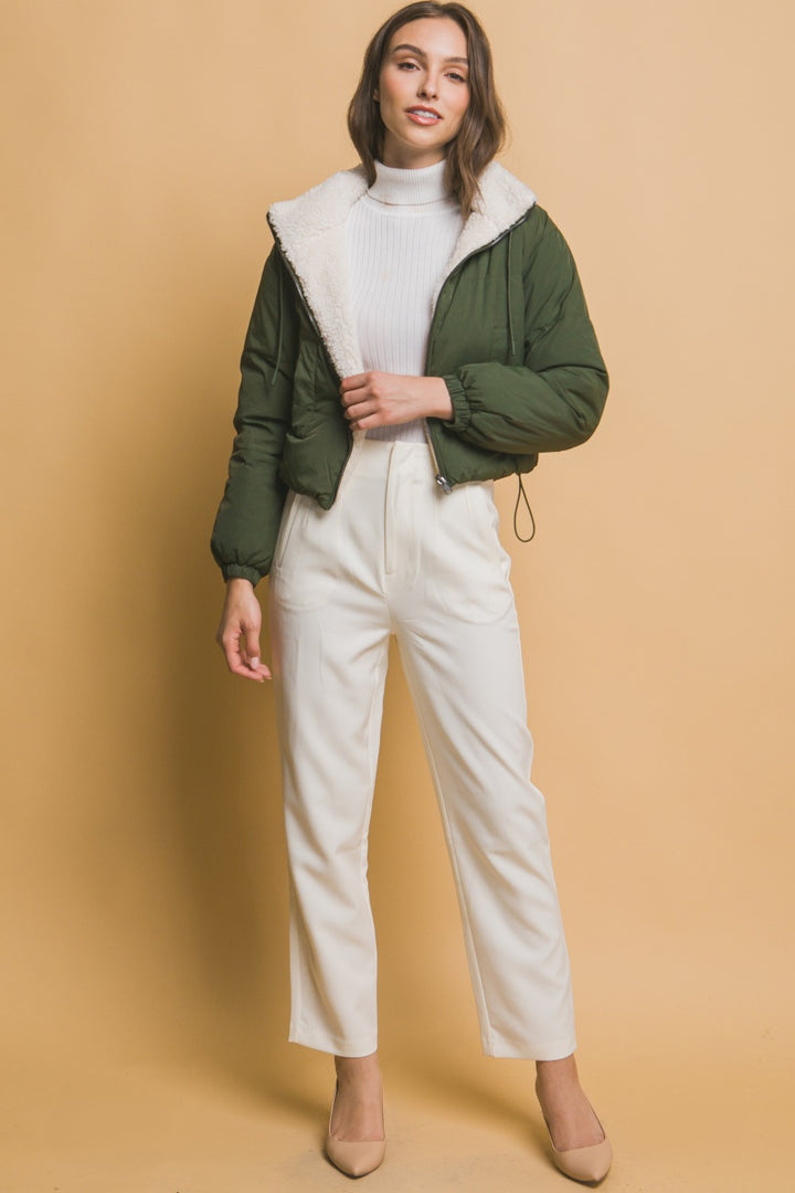 Cropped Hooded Reversible Jacket