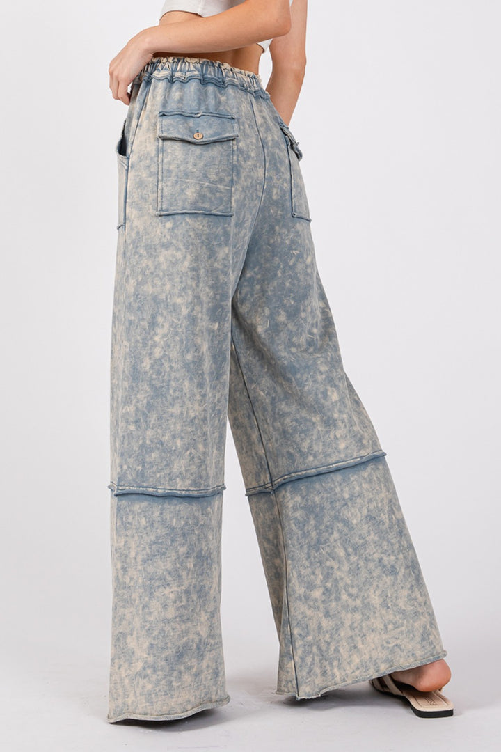 Cotton Mineral Washed Terry Wide Leg Pants