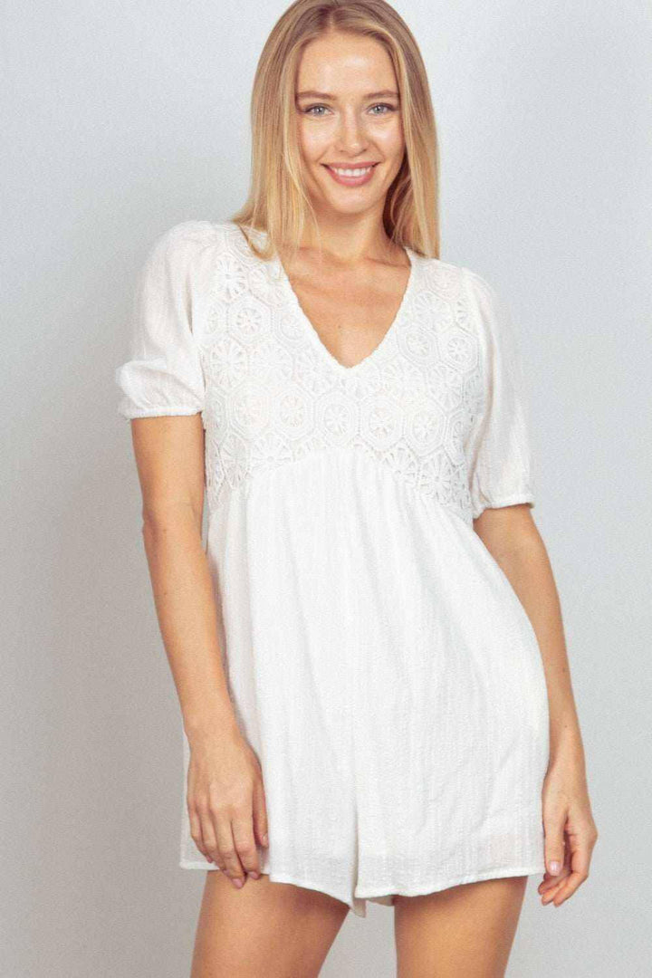 Soft Cotton Lace Romper with Pockets