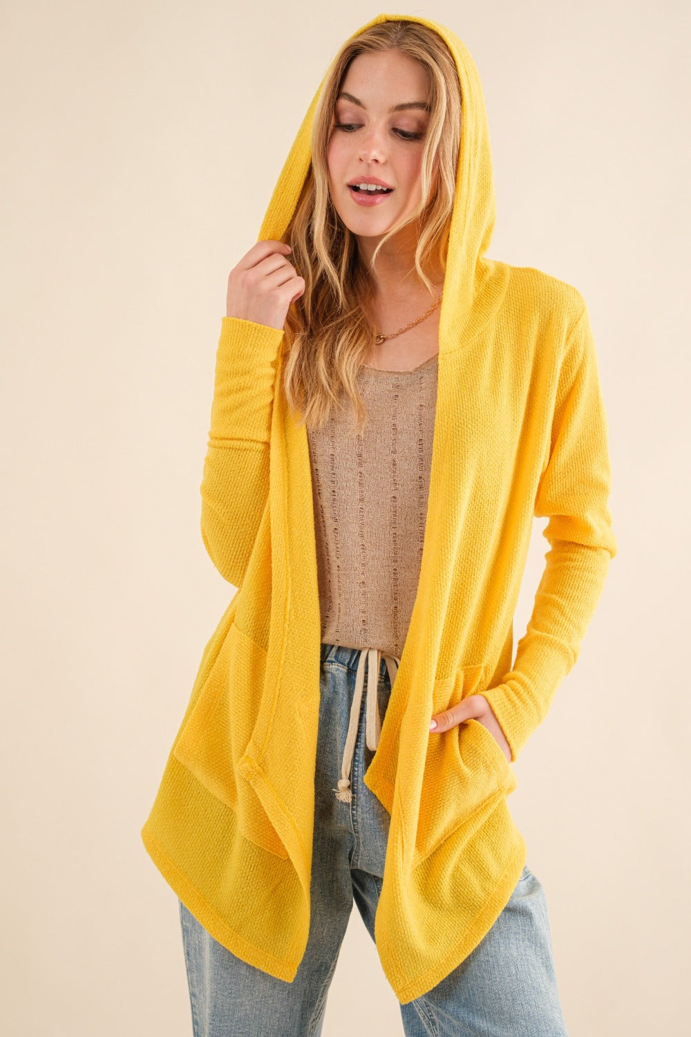 Thermal Hooded Cardigan with Pockets