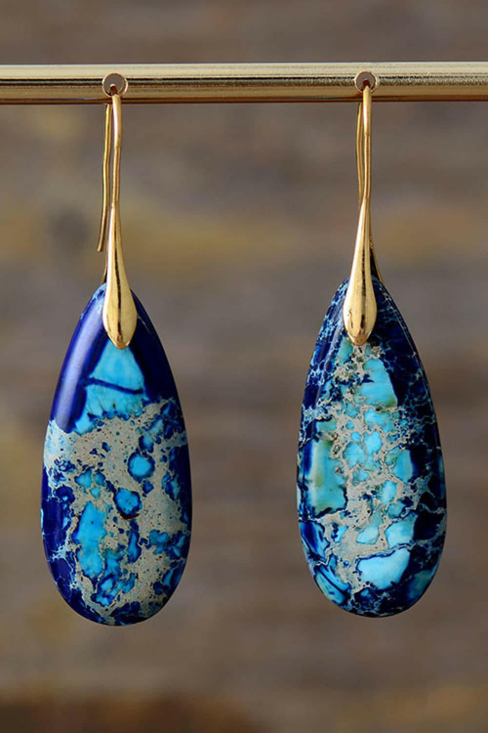 Teardrop Natural Stone Dangle Earrings.