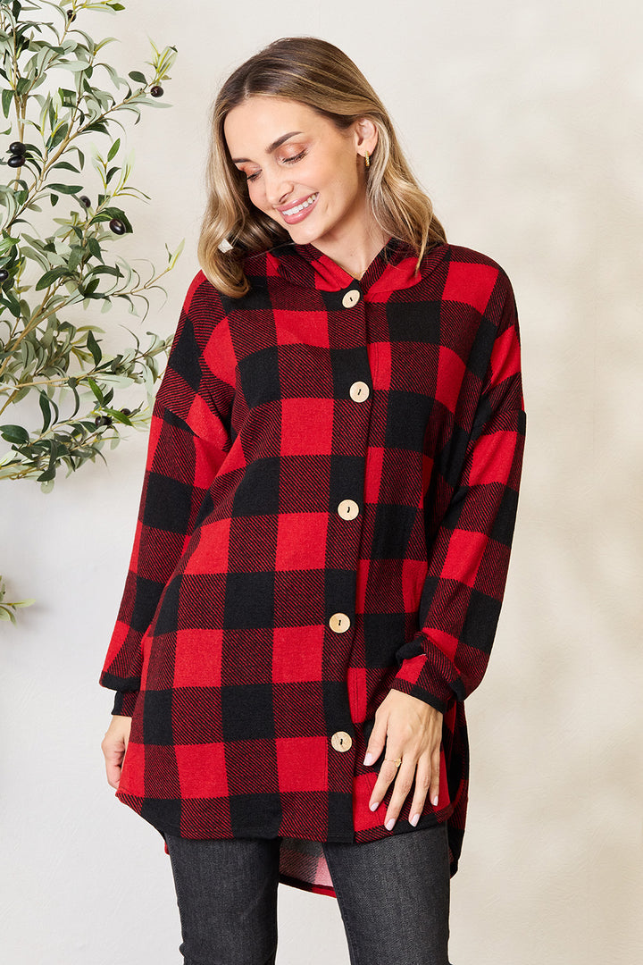 Plaid Hooded Button Down Shirt