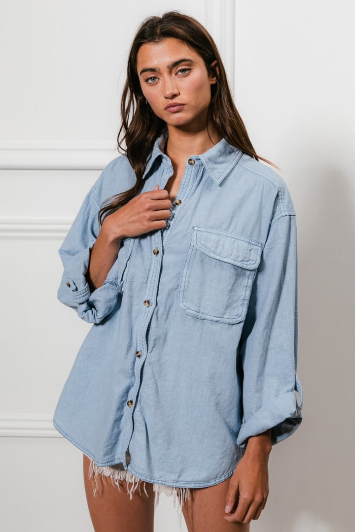 Cotton Button Down with Stitch Detail