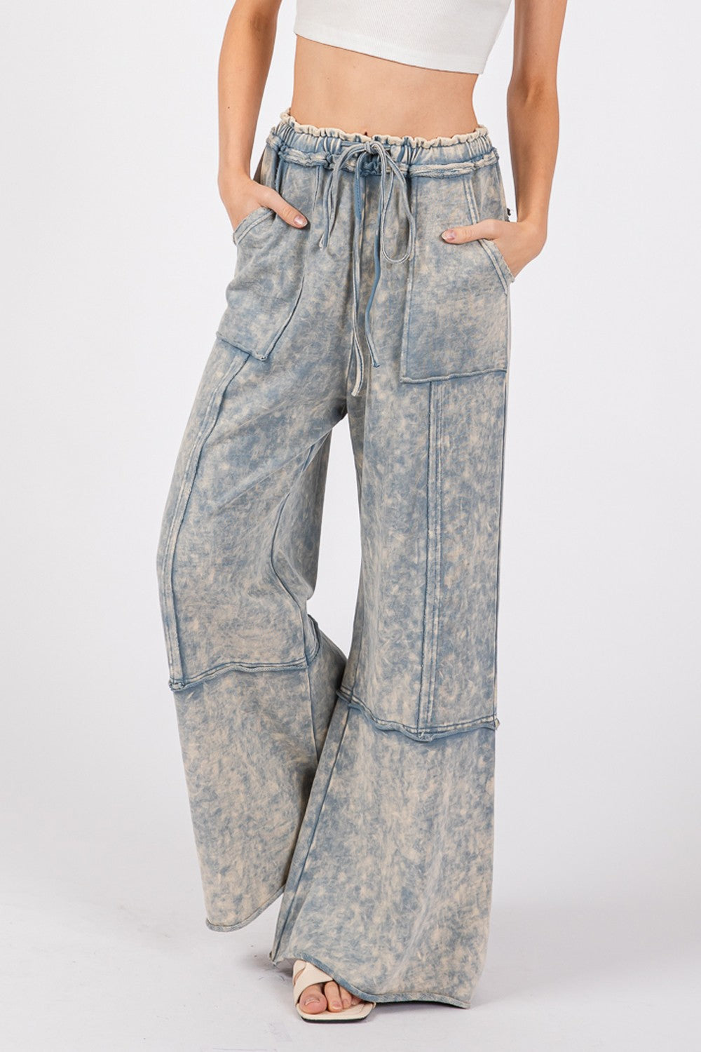 Cotton Mineral Washed Terry Wide Leg Pants