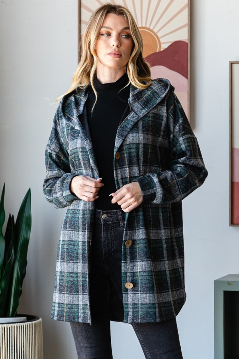 Hooded Plaid Shirt Jacket