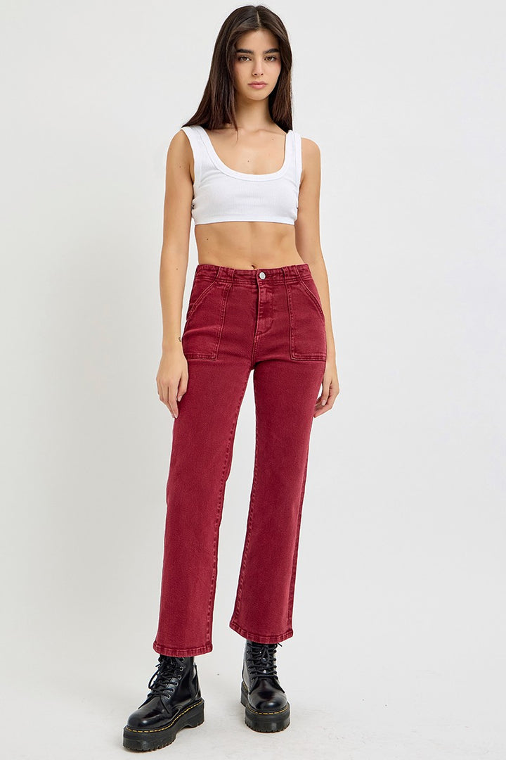 Cropped High Rise Jeans in Wine