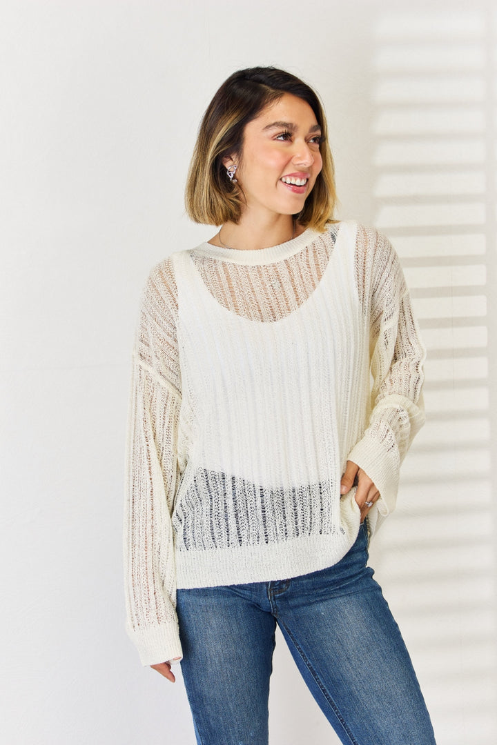 Openwork Ribbed Trim Knit Top