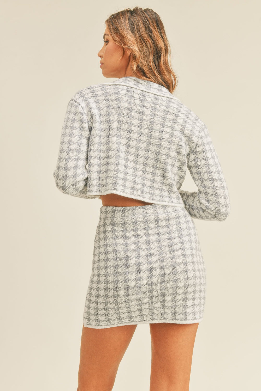 Houndstooth Knit Mini Skirt Set