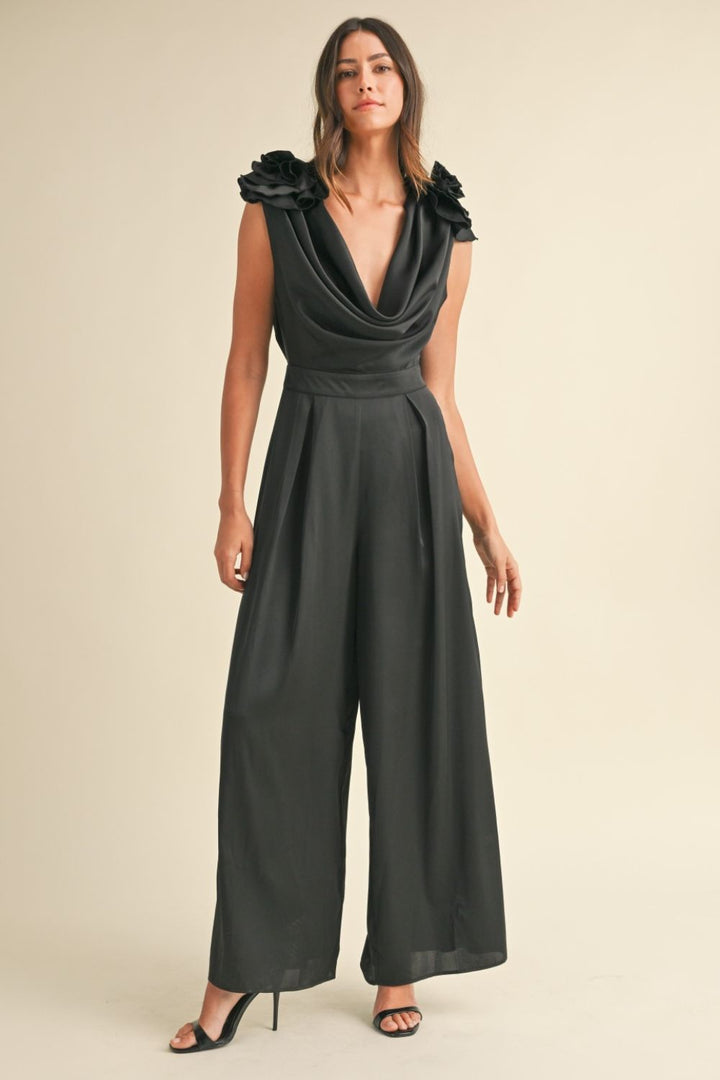 Floral Applique Deep Cowl Jumpsuit