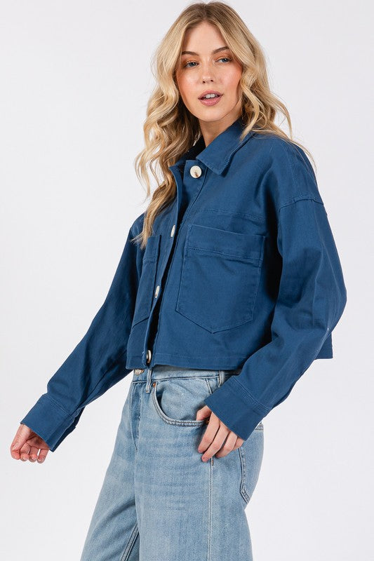 Big Button Cropped Denim Jacket