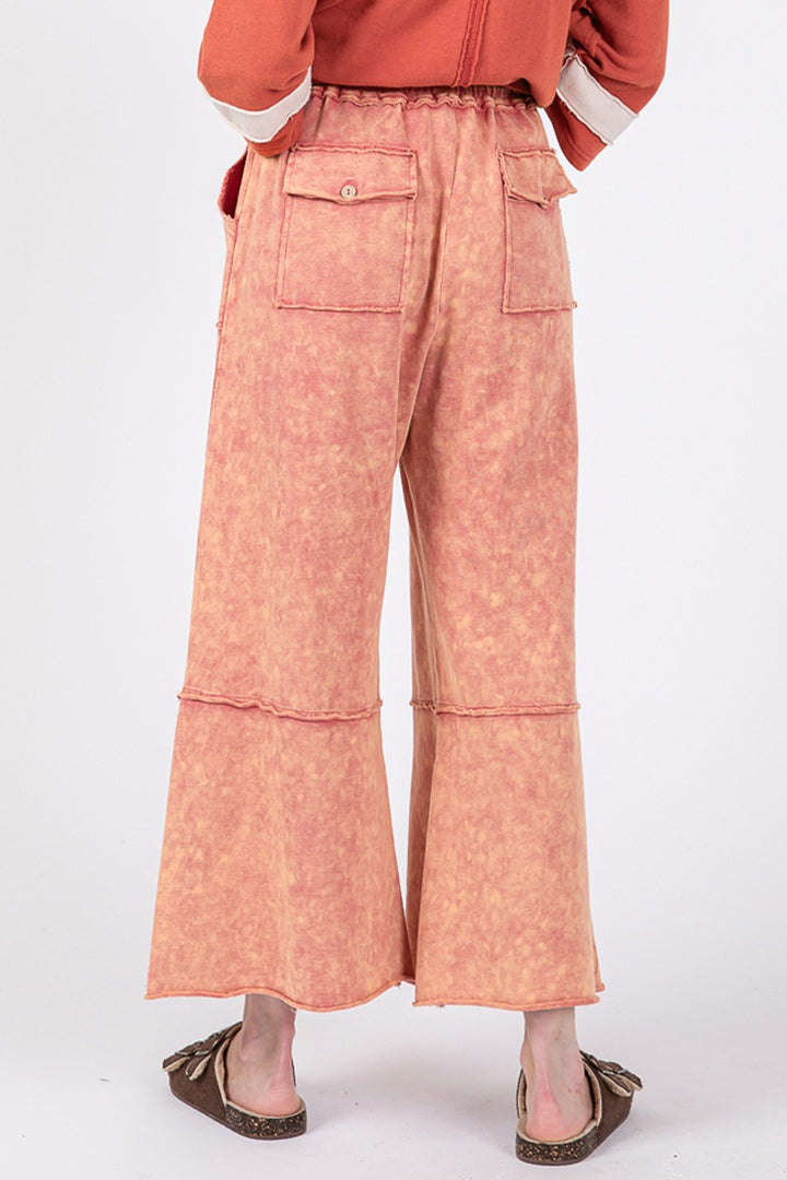 Cotton Mineral Washed Terry Wide Leg Pants