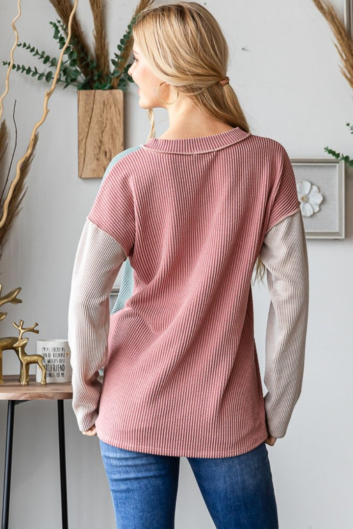 Color Block Exposed Seam Ribbed Shirt