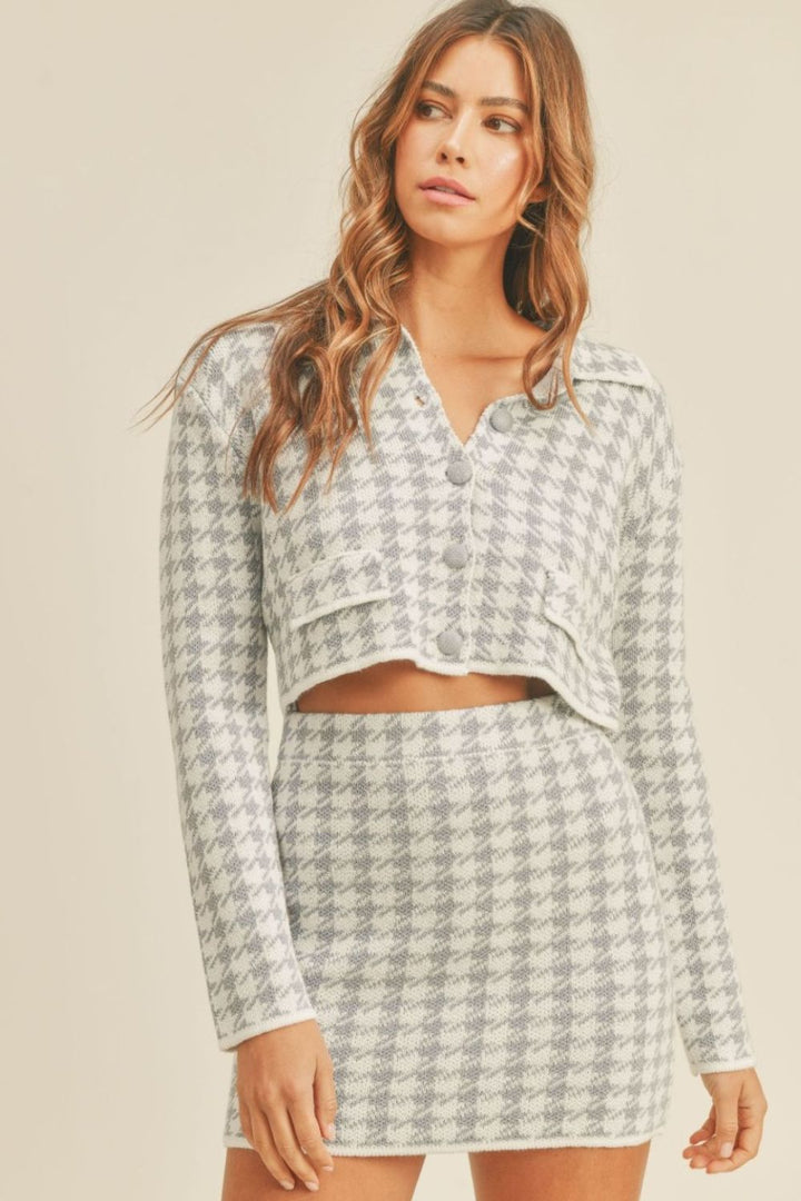 Houndstooth Knit Mini Skirt Set