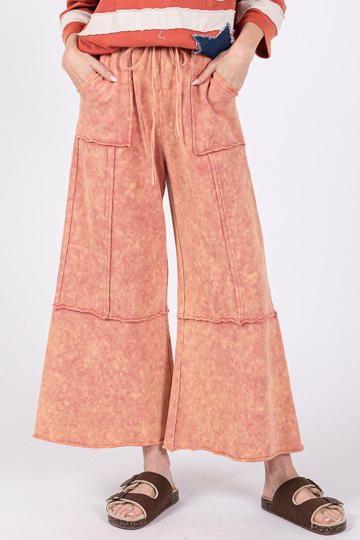 Cotton Mineral Washed Terry Wide Leg Pants