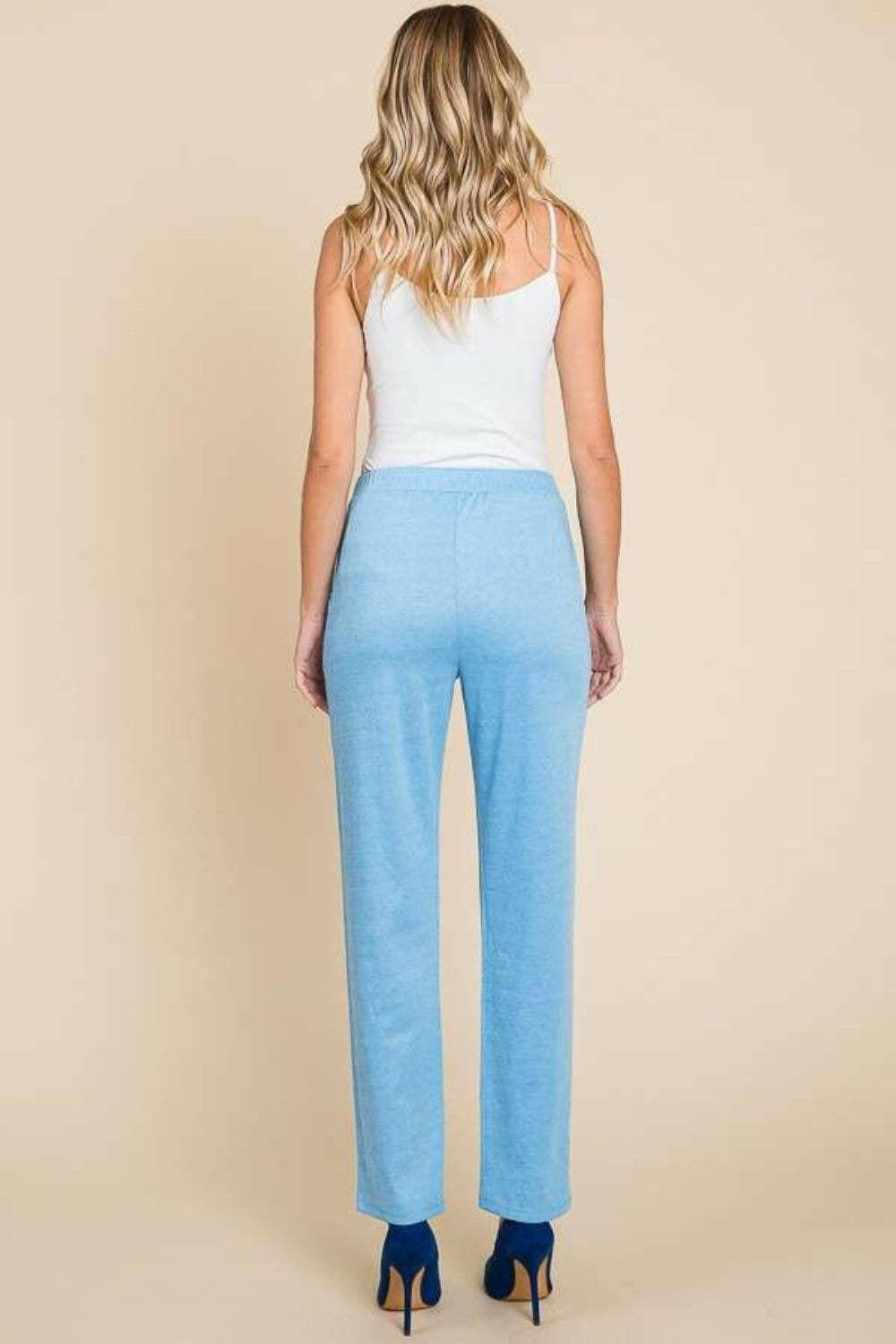 Pintuck Slim Pants in Baby Blue.