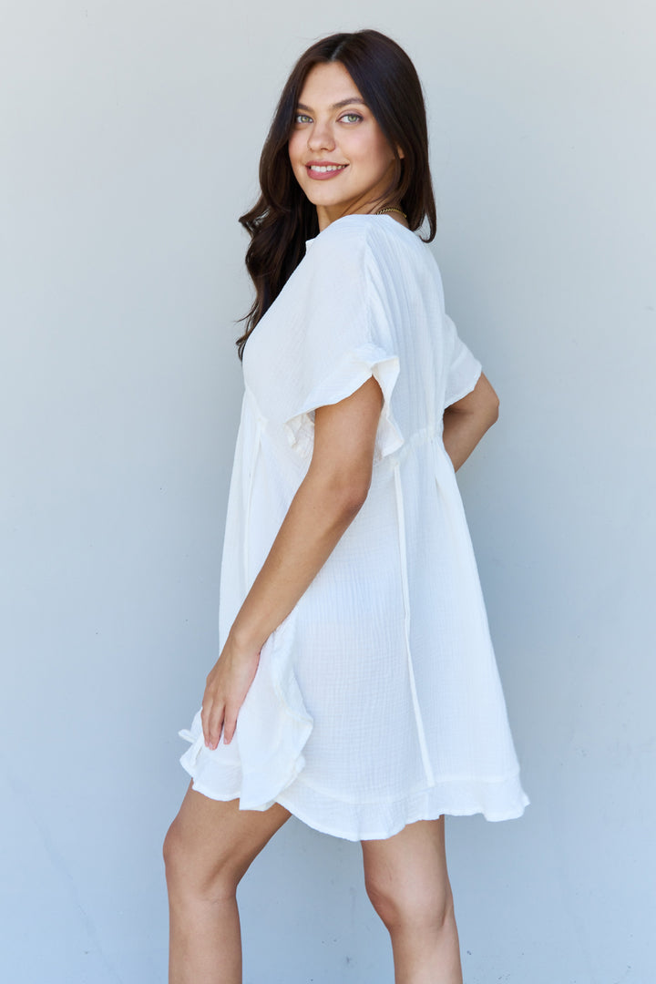 Cotton Ruffle Mini Dress with Drawstring Waist