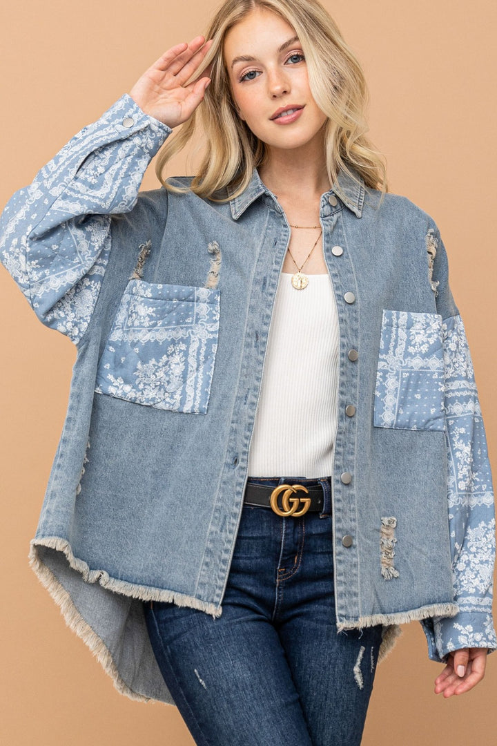 Paisley Print Quilted Denim Jacket