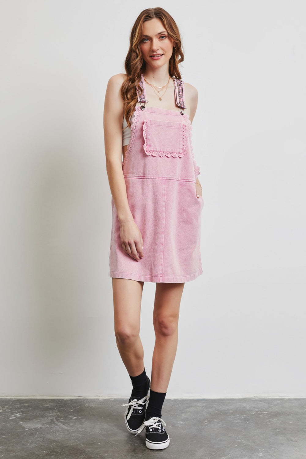 Lace Trim Overall Dress