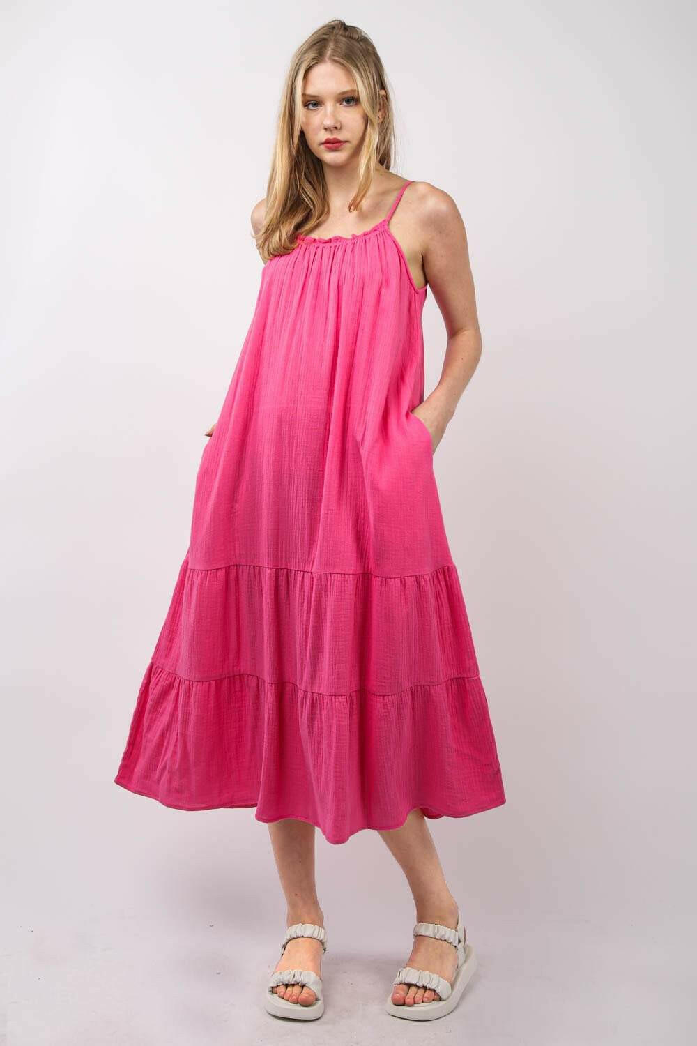 Fuchsia Cotton Ruffled Dress - The Rogue Daisy