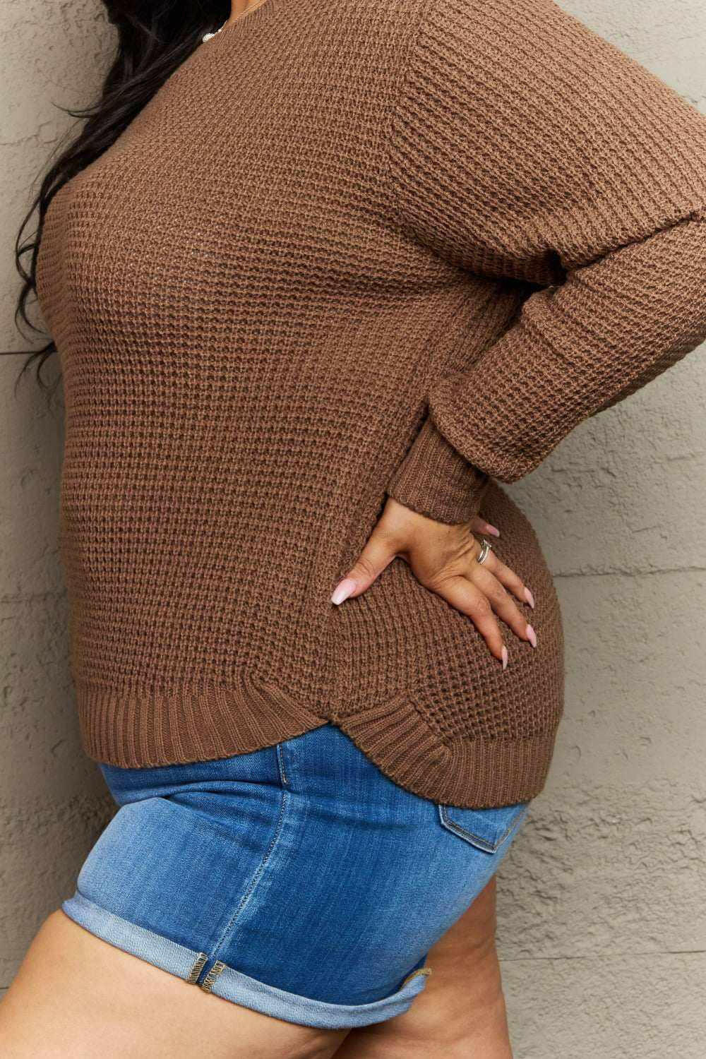 Size High Low Waffle Knit Sweater