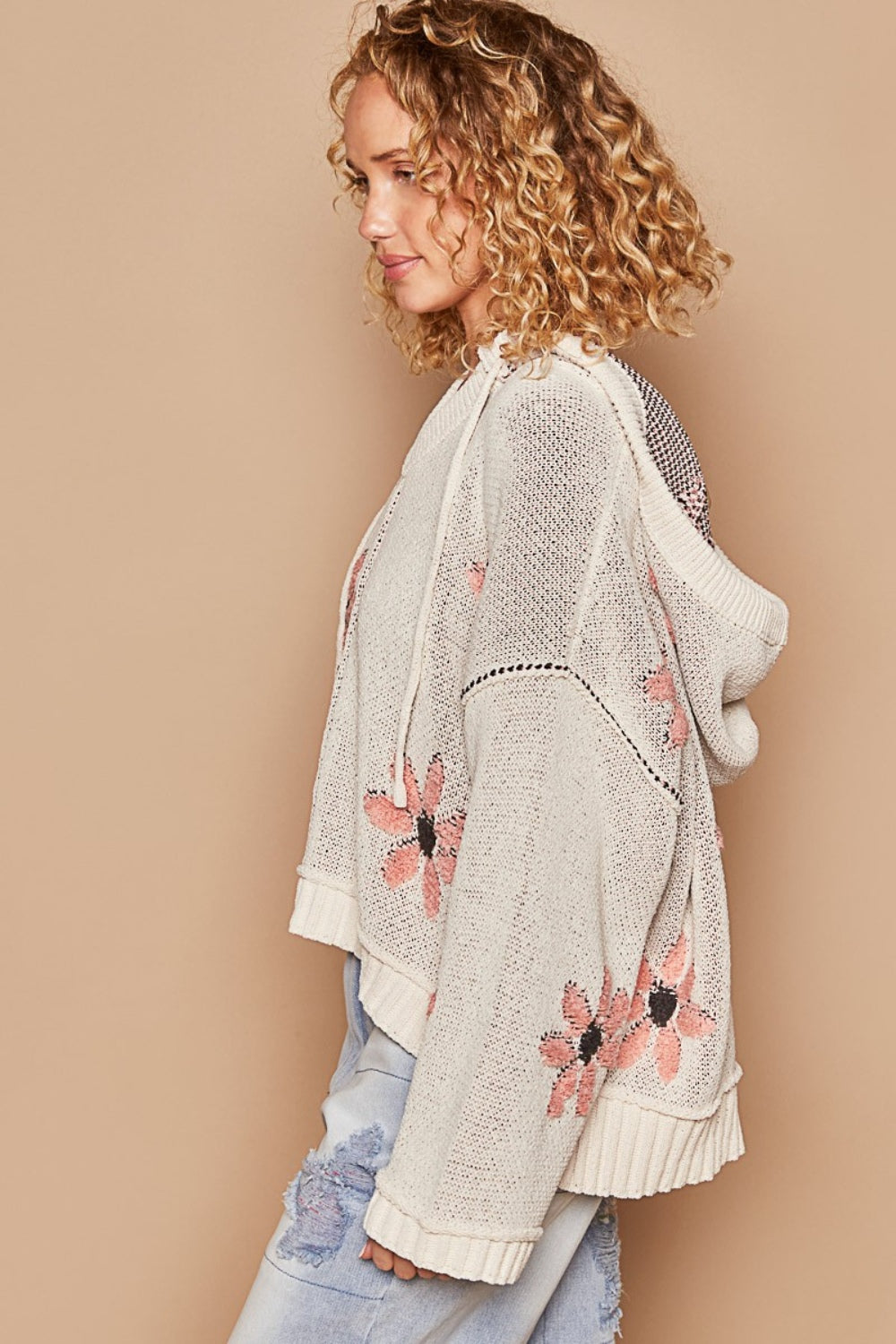 Floral Pattern Hooded Sweater