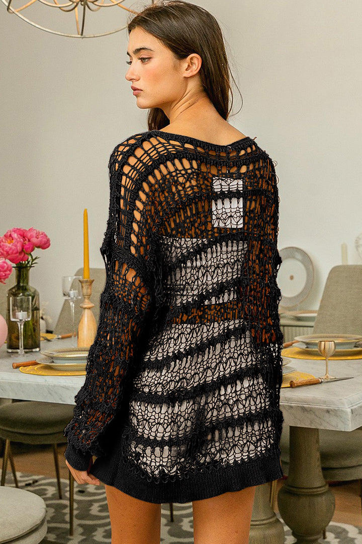 Long Sleeve Openwork Sweater