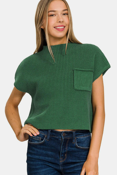 Zenana Mock Neck Short Sleeve Sweater.