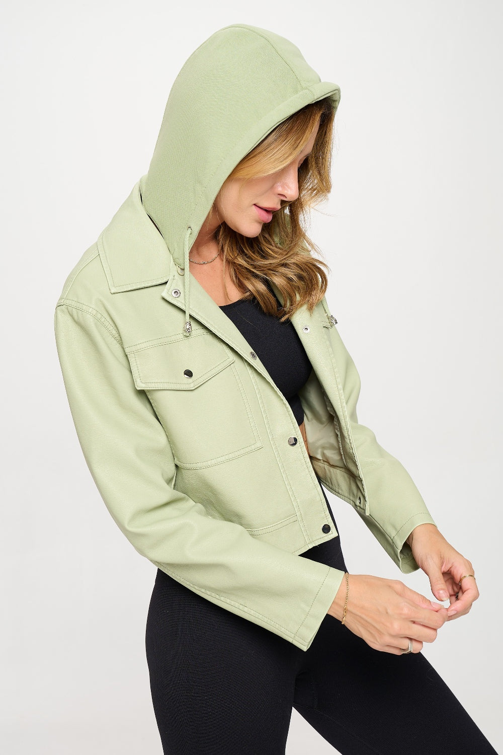 Snap Down Cropped Hooded Jacket