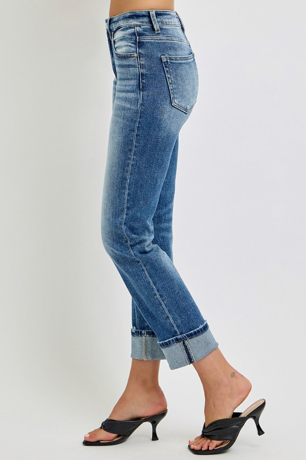 High Rise Crop Roll Up Jeans