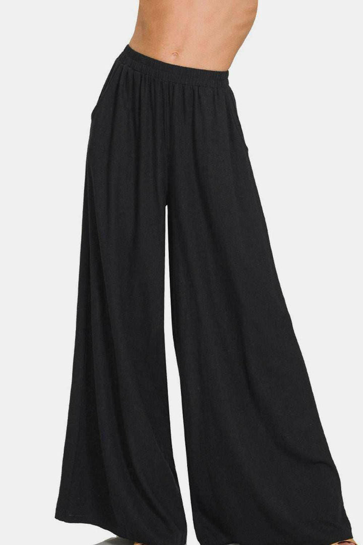 Pleated Linen-Blend Wide-Leg Pants.