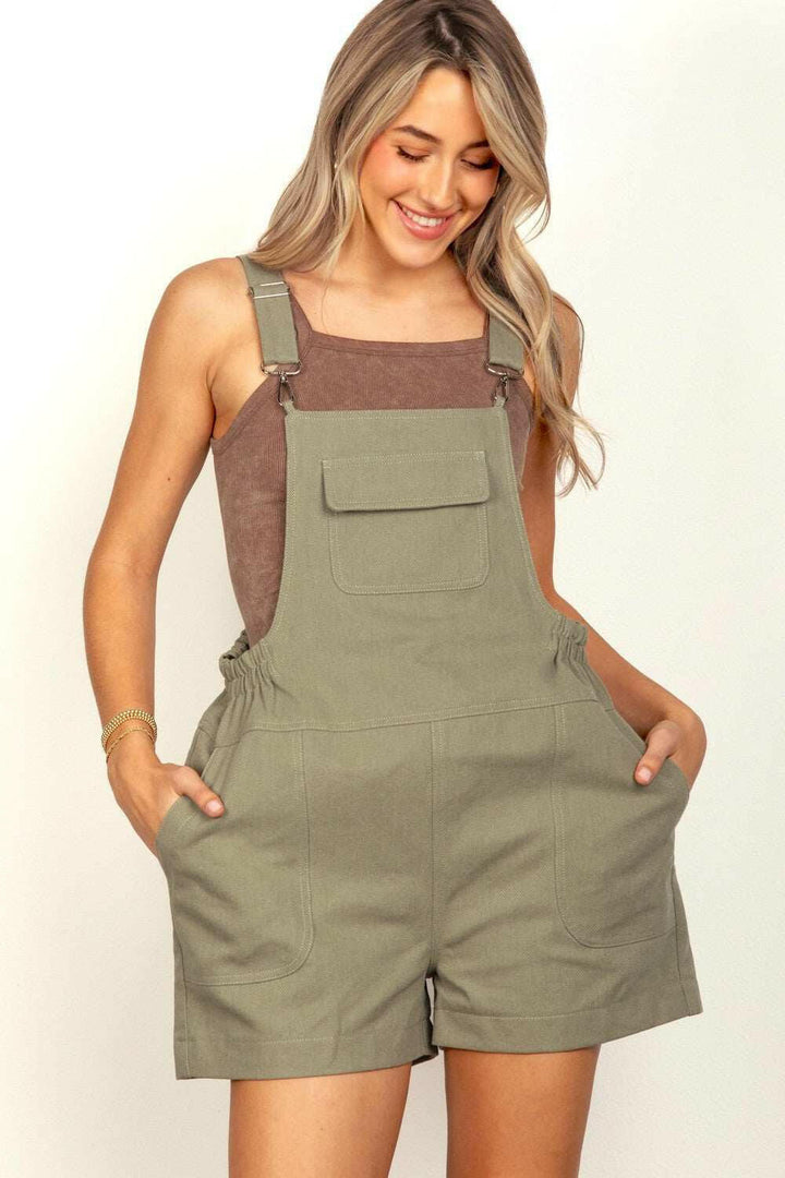 Olive Sunny Stroll Overall Shorts - Very J