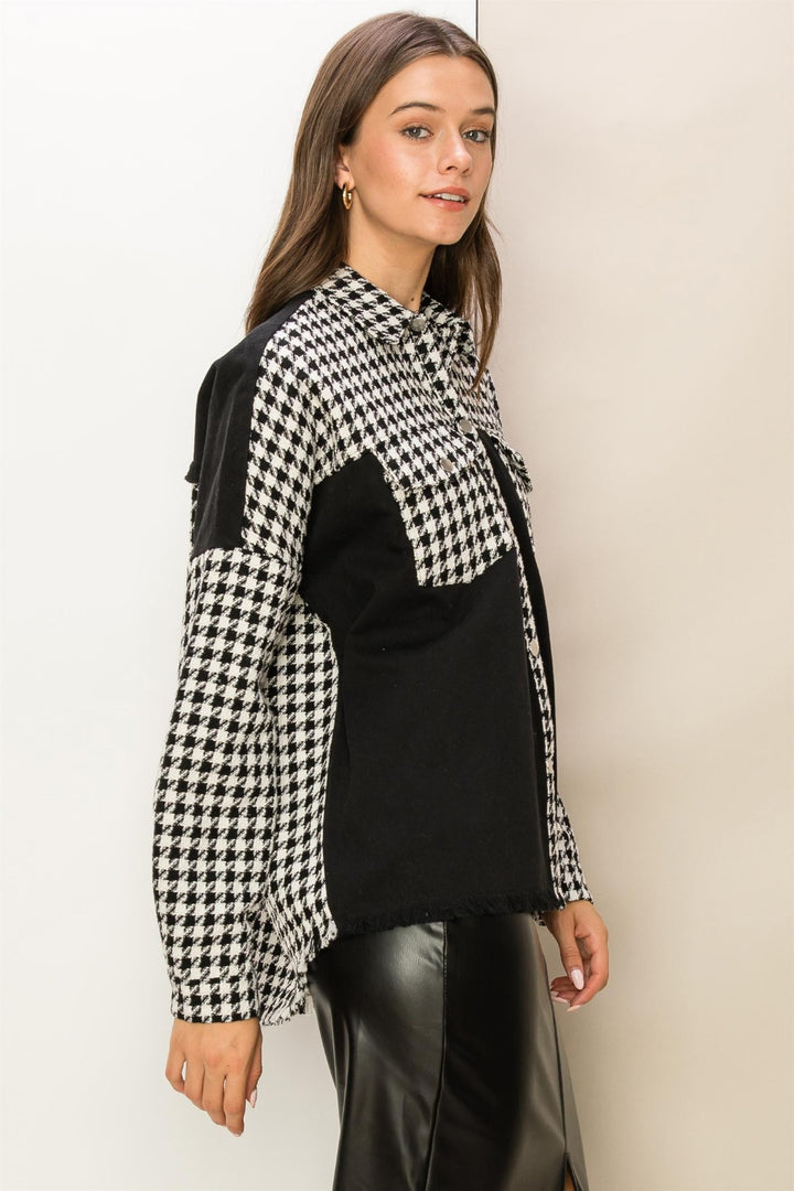 Houndstooth Raw Hem Jacket