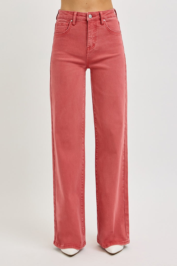 High Rise Wide Leg Jeans in Brick