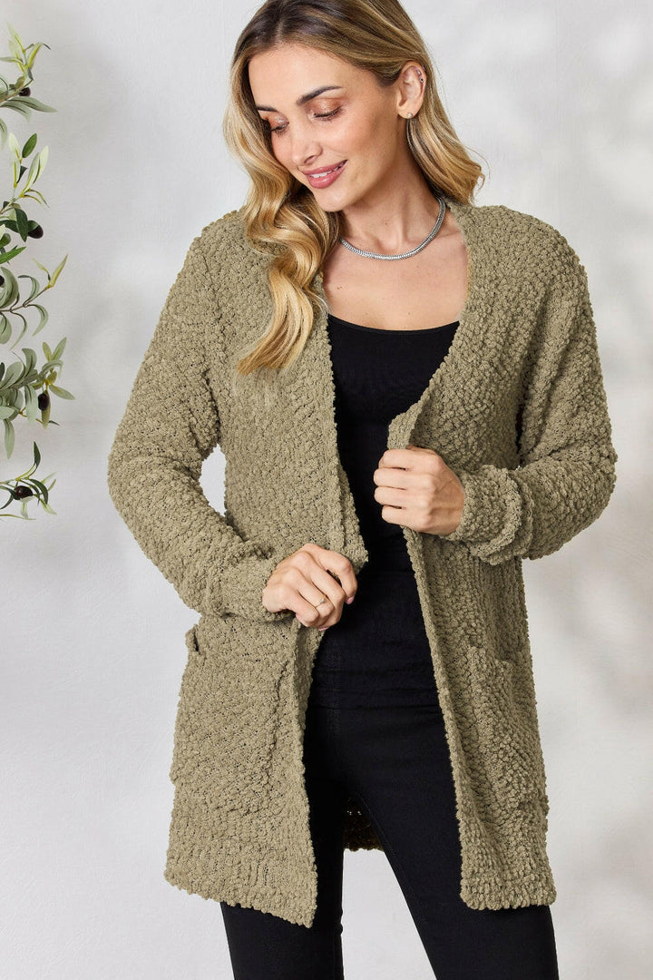 Full Size Open Front Popcorn Cardigan