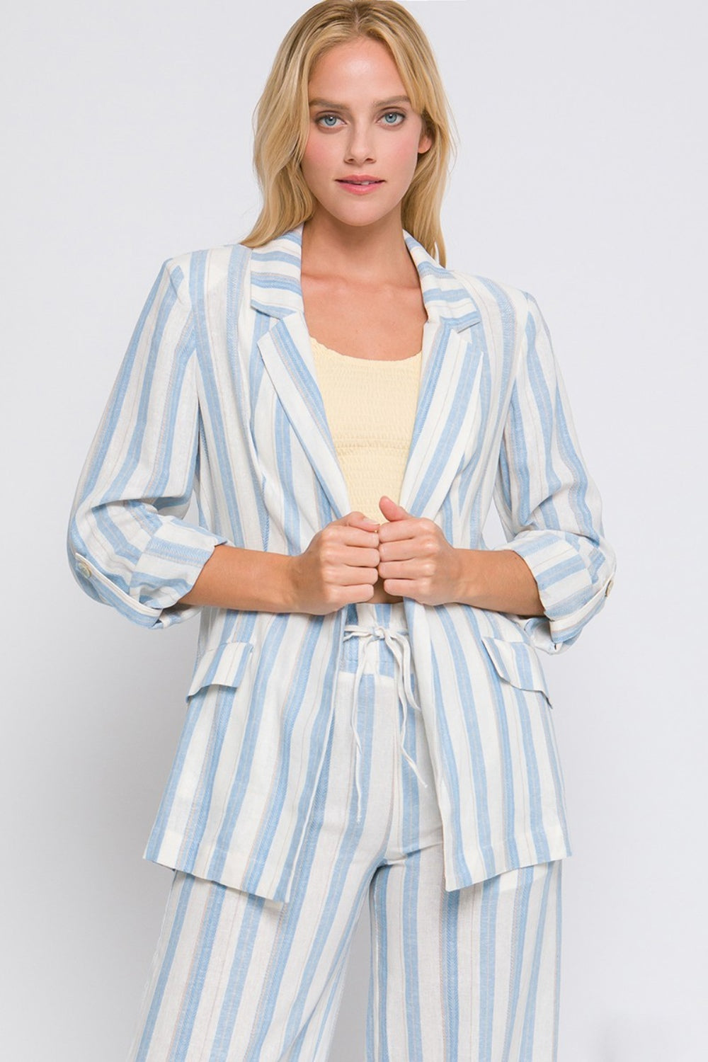 Linen Blend Woven Striped Blazer