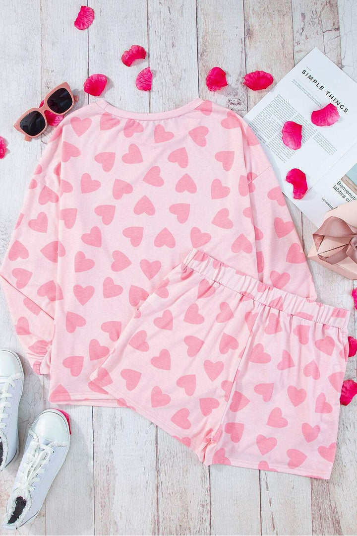 Heart Print Round Neck Top