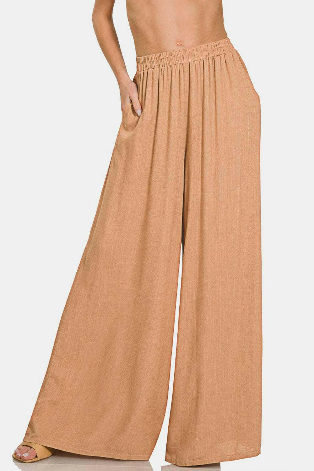 Pleated Linen-Blend Wide-Leg Pants.