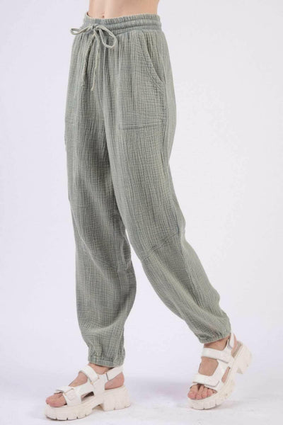 Crinkle Gauze Drawstring Cargo Joggers - The Rogue Daisy