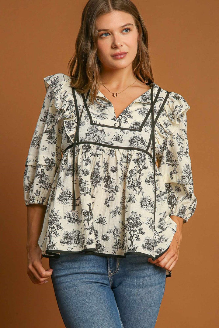 Toile de Jouy Babydoll Blouse