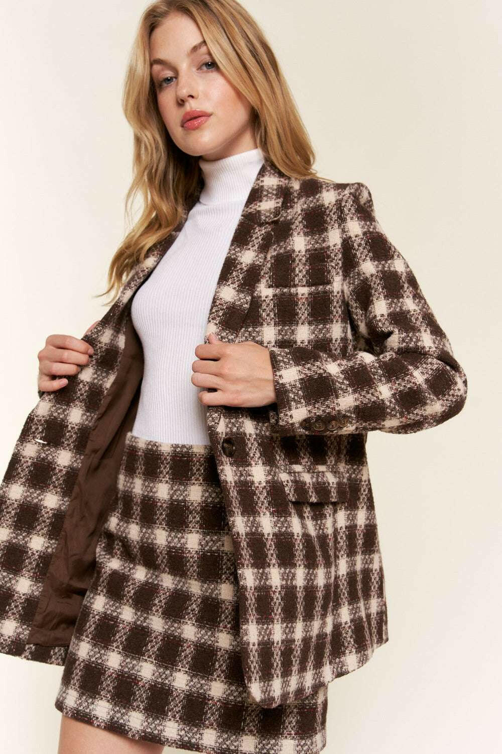 Brushed One Button Plaid Blazer - The Rogue Daisy