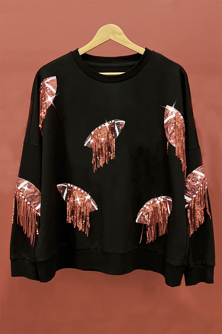 Sequin Fringe Football Patch Sweatshirt