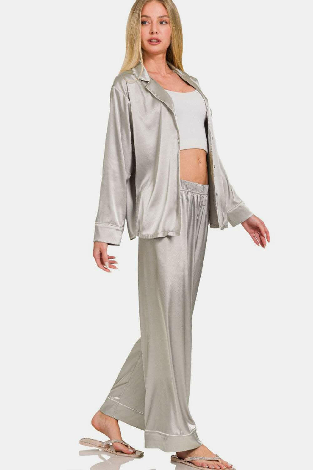 Classic Satin Pajama Set Shirt and Pants (with piping and chest pocket) - The Rogue Daisy