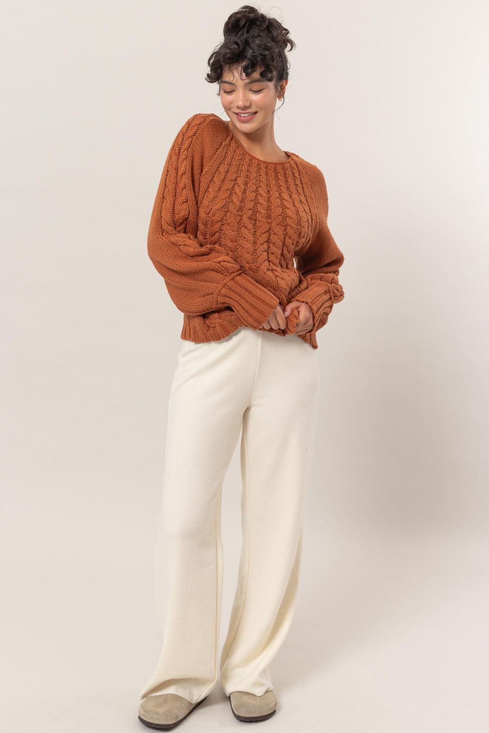 Cable-Knit Raglan Sweater