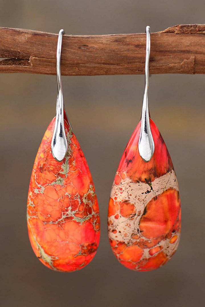 Teardrop Natural Stone Dangle Earrings.