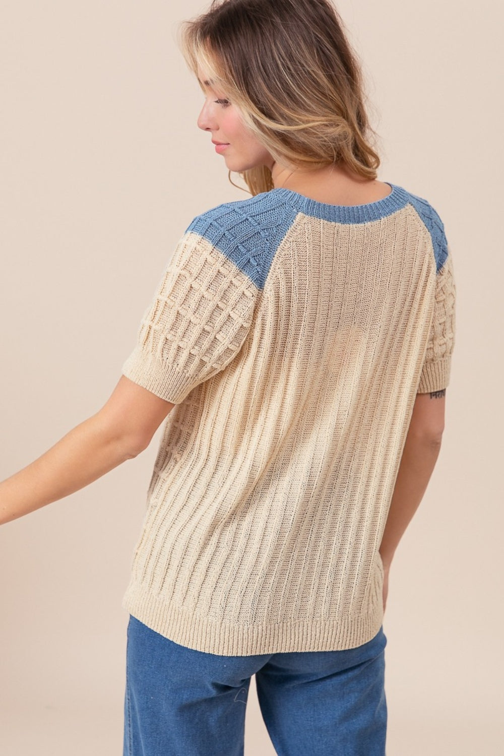 Textured Short Sleeve Sweater