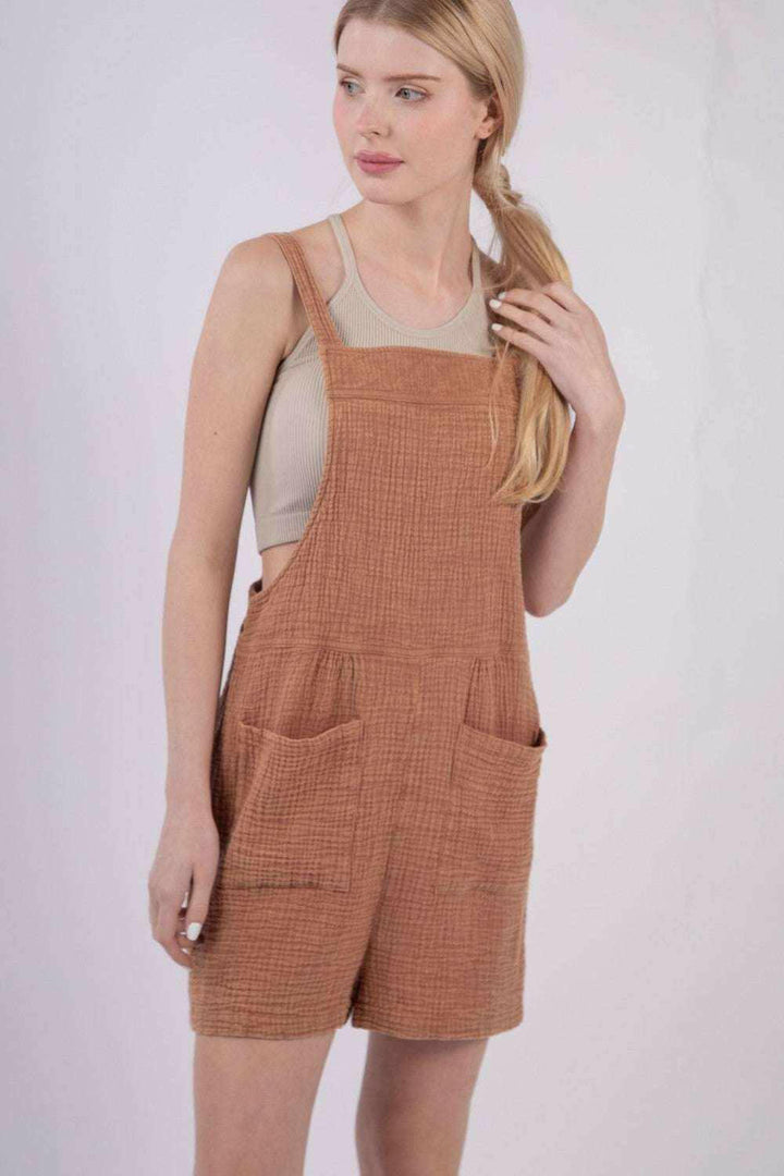 Burnt Sienna Double Gauze Overall Shorts