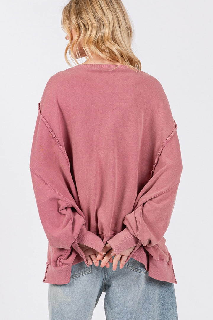 Cotton Mineral Wash Side Slit Oversized Sweatshirt