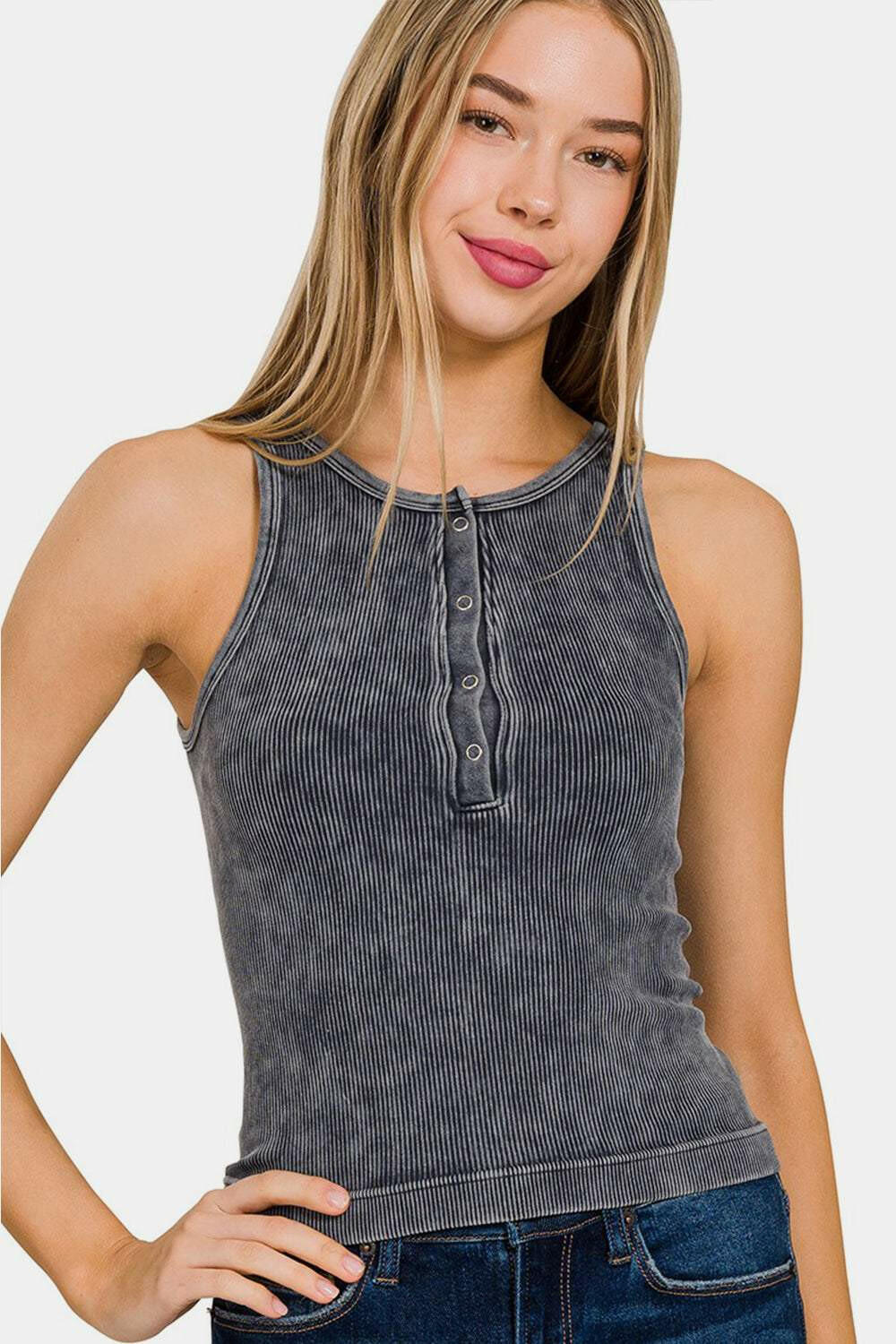 Half Snap Washed Ribbed Tank Top - The Rogue Daisy