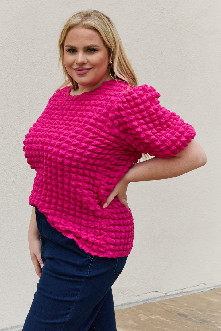 Bubble Textured Puff Sleeve Top